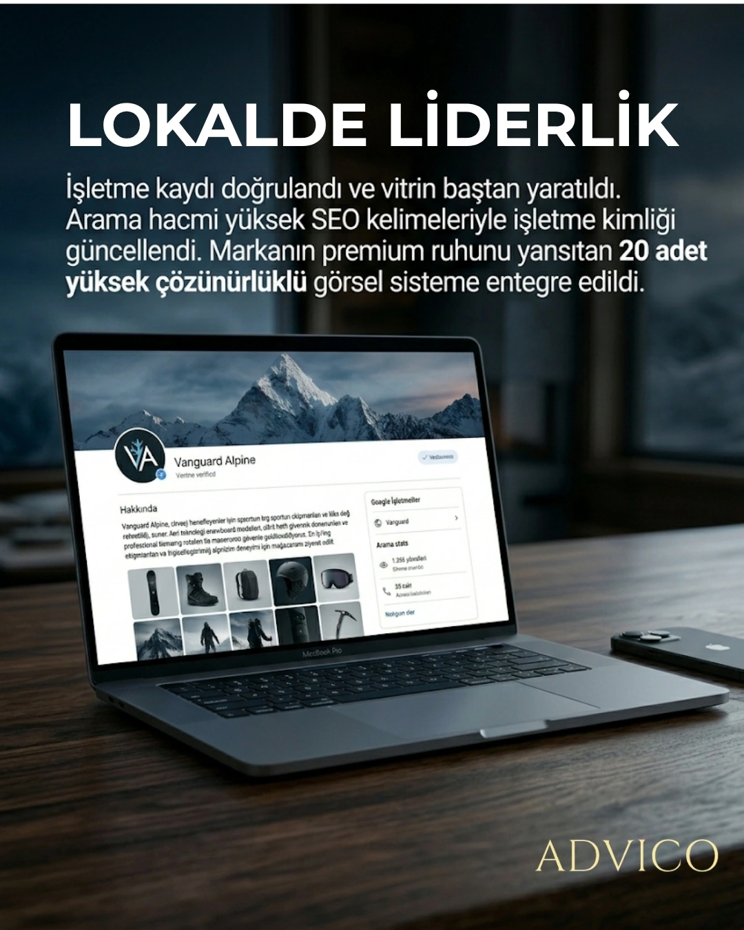 Vanguard Alpine için yerel görünürlük ve işletme vitrini tasarımını gösteren konsept carousel sayfası