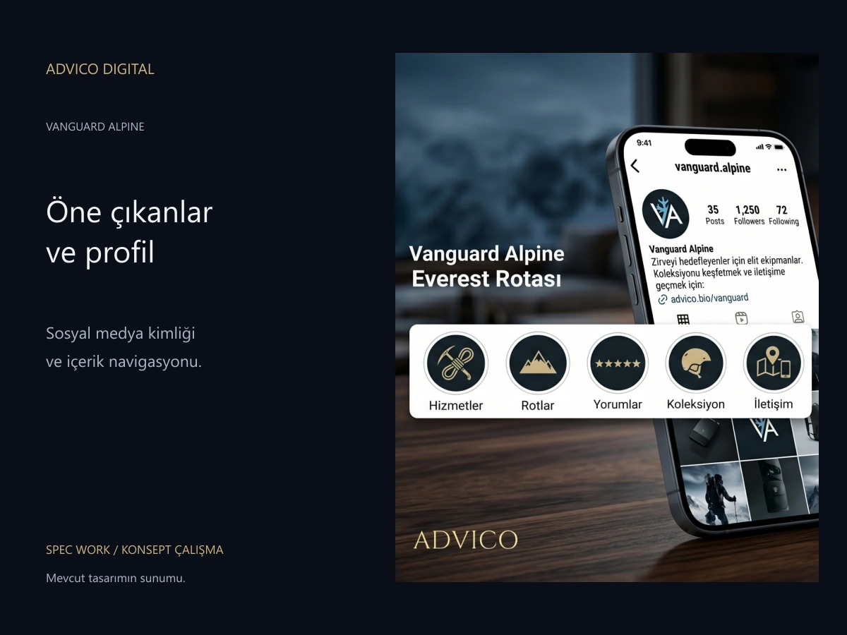 Vanguard Alpine konsept çalışmasına ait profil grid’i ve öne çıkan kapaklarının sunumu